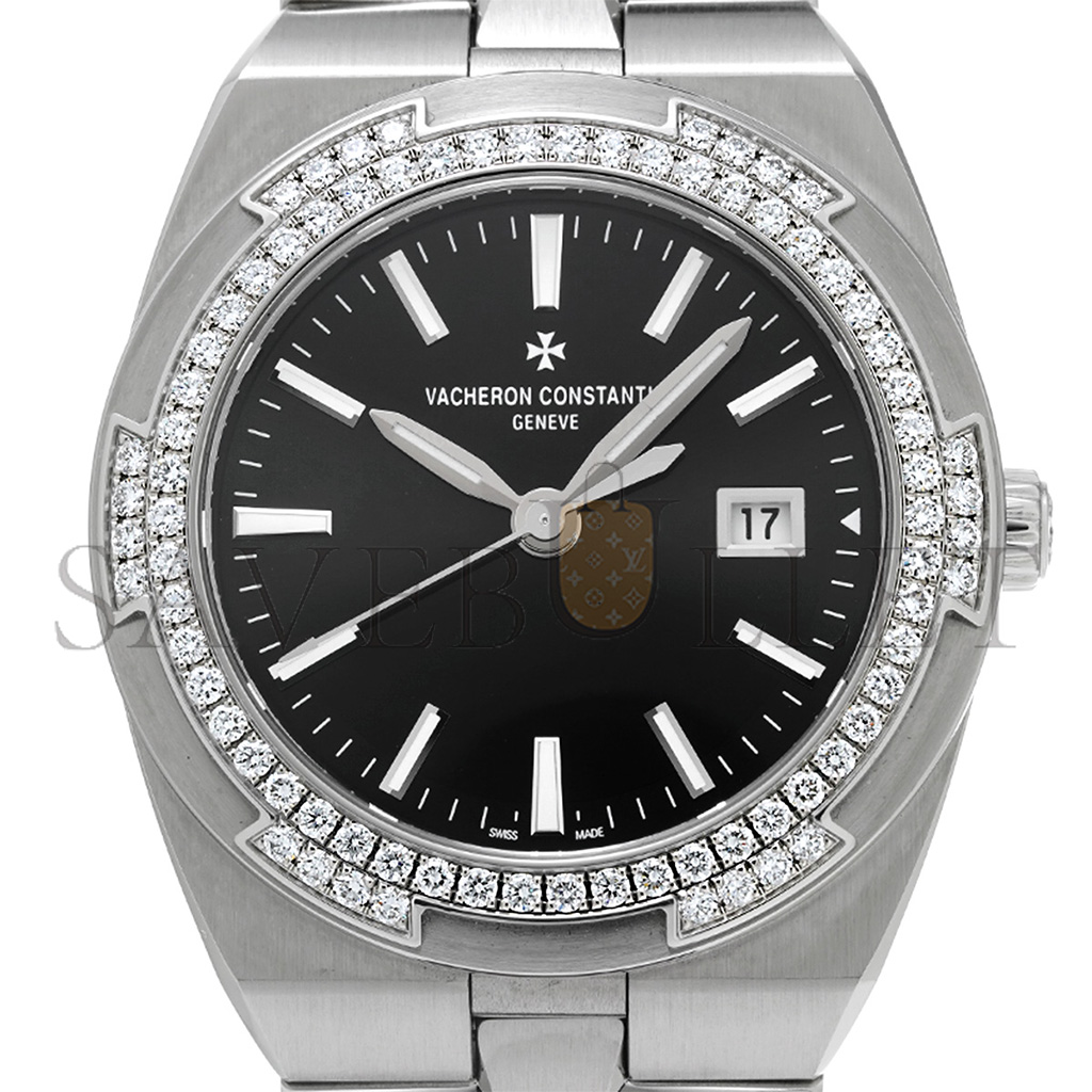 vacheron Co*sta*t*n overseas 33 quartz stainless steel diamond black dial watch 1205v/100a-b591